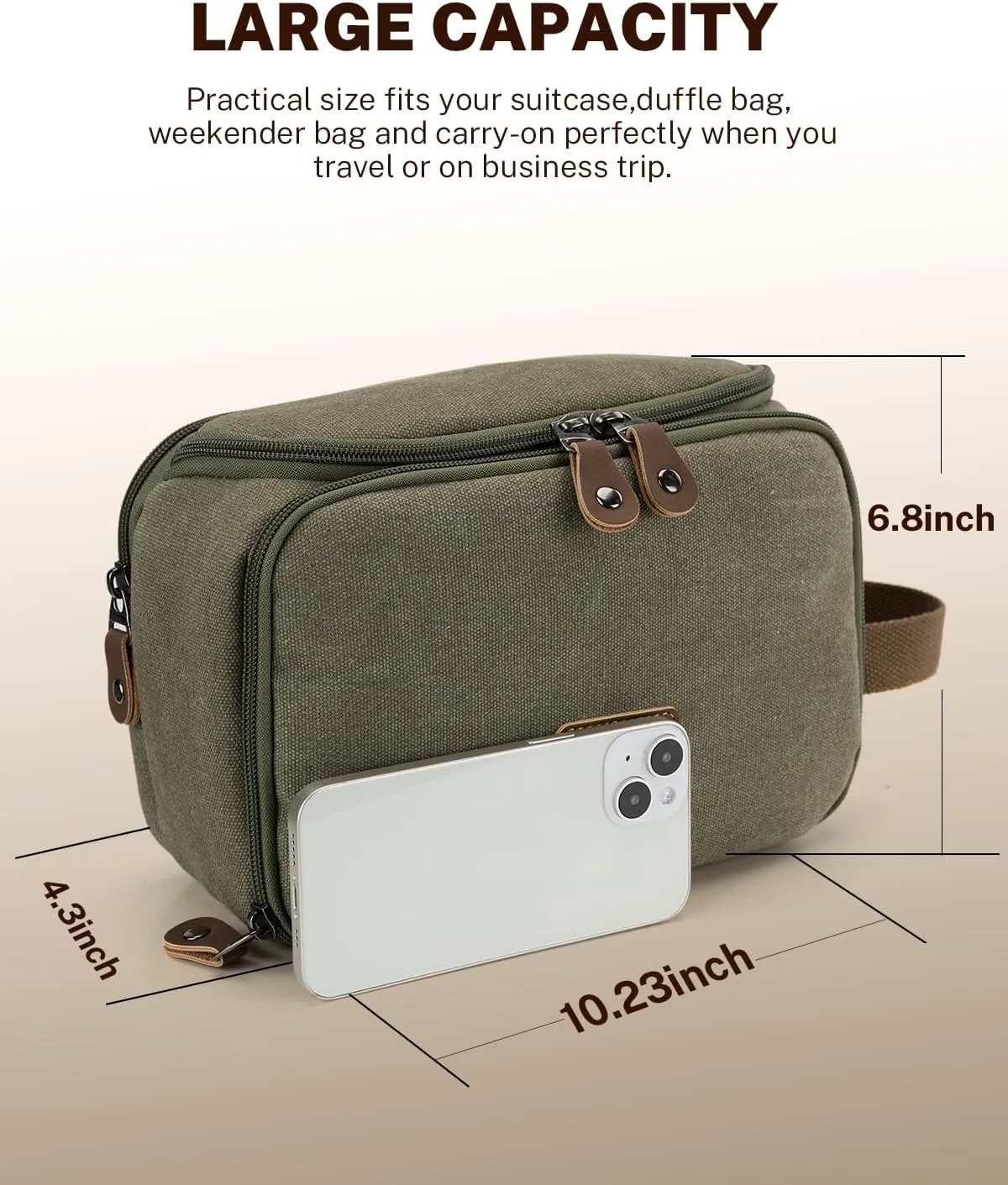 Gonex Travel Toiletry Bag for Men, Water Resistant Canvas Wide Open Dopp Kit with Wet Dry Compartment, Travel Essentials Toiletries Organizer Shaving Bag, Army Green