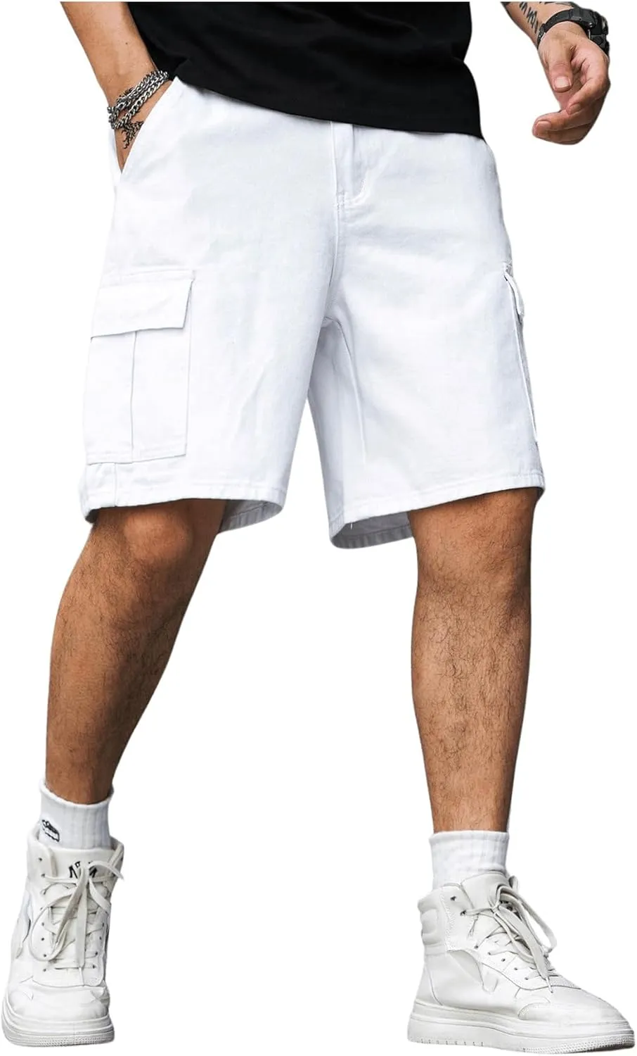 GORGLITTER Men's Denim Cargo Baggy Jorts Shorts Jeans Flap Pocket Summer Shorts