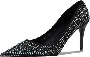 GOSERCE Rhinestone Heels Dressy Women's Stiletto Pointed Toe Pumps Mesh High Heel Pumps Fashion Prom Wedding Evening Party Shoes