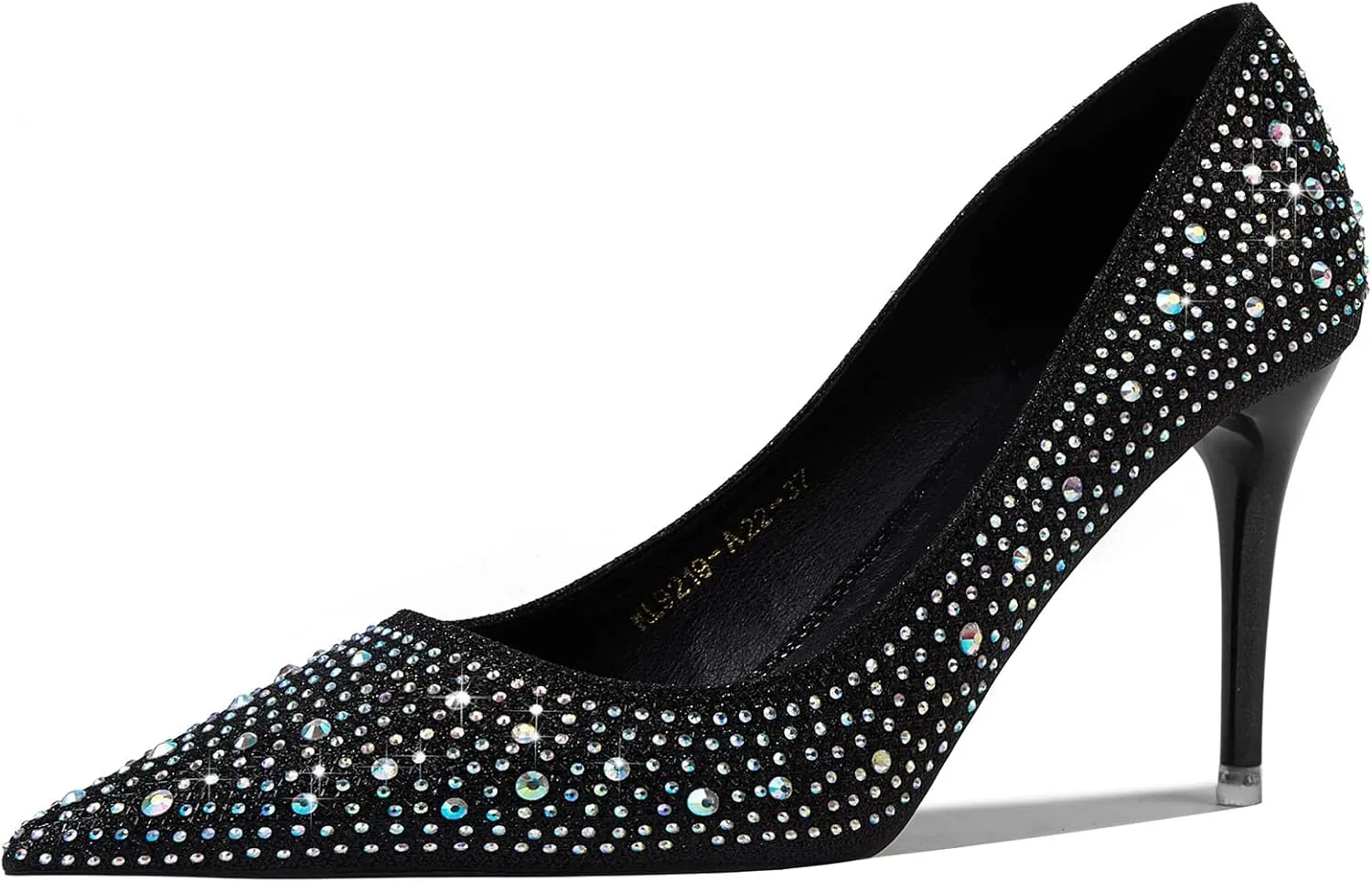 GOSERCE Rhinestone Heels Dressy Women's Stiletto Pointed Toe Pumps Mesh High Heel Pumps Fashion Prom Wedding Evening Party Shoes