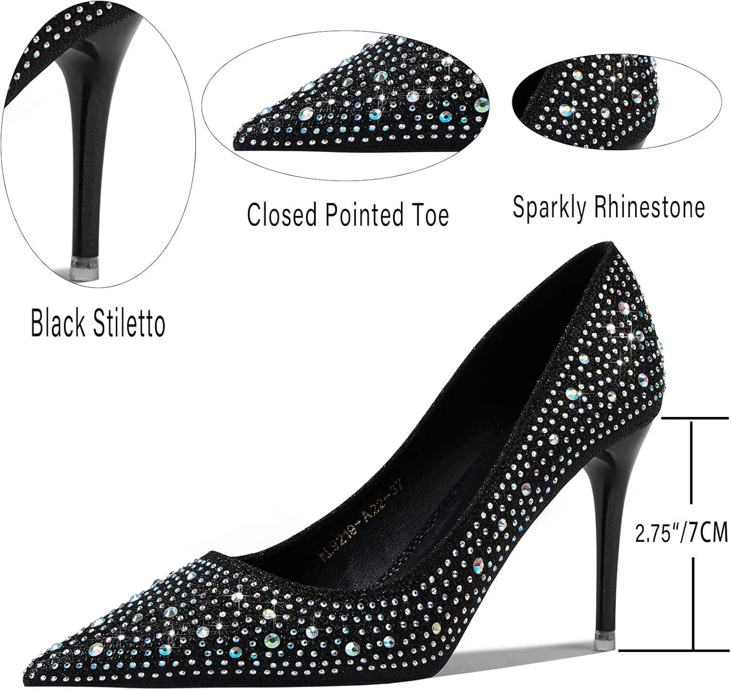 GOSERCE Rhinestone Heels Dressy Women's Stiletto Pointed Toe Pumps Mesh High Heel Pumps Fashion Prom Wedding Evening Party Shoes