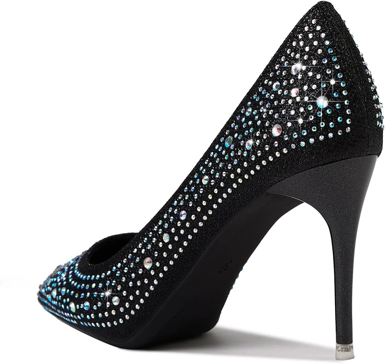 GOSERCE Rhinestone Heels Dressy Women's Stiletto Pointed Toe Pumps Mesh High Heel Pumps Fashion Prom Wedding Evening Party Shoes