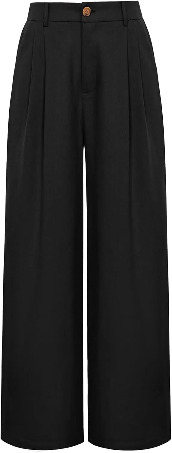 GRACE KARIN Wide Leg Pants for Women Cotton Linen Business Casual Long Trousers Palazzo Pants with Pockets