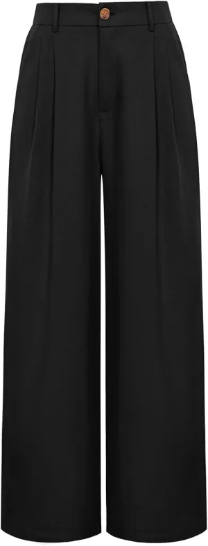 GRACE KARIN Wide Leg Pants for Women Cotton Linen Business Casual Long Trousers Palazzo Pants with Pockets