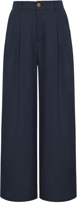 GRACE KARIN Wide Leg Pants for Women Cotton Linen Business Casual Long Trousers Palazzo Pants with Pockets