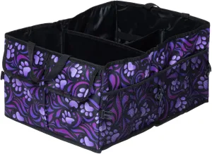 GreaterGood Collapsible Paw Print Car Trunk Organizer with 6 Pockets Truck SUV and Sedan Caddy With Compartment Vehicle Storage Container (Paw Symphony)