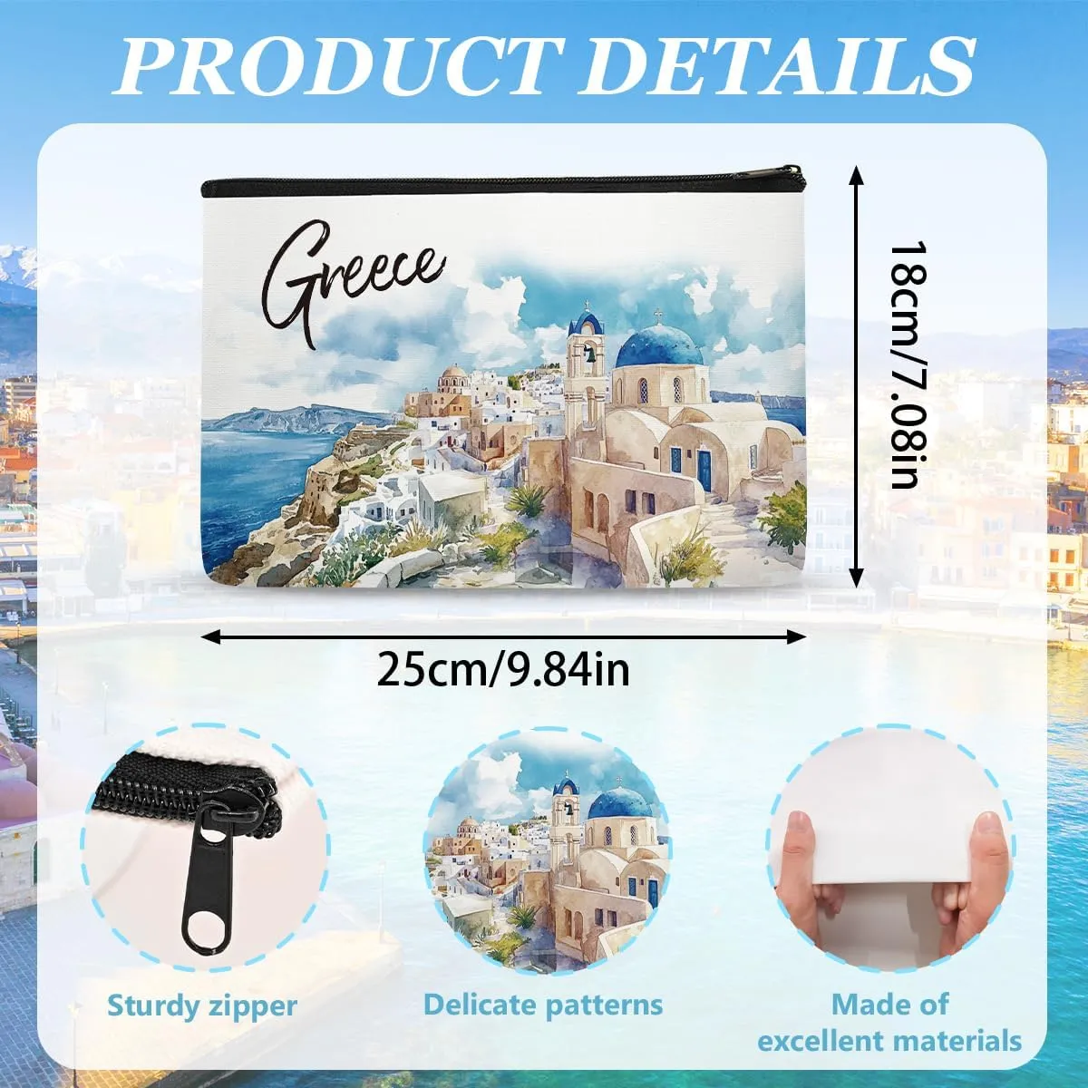 Greece Makeup Bags Gifts for Women, Greece Travel Essentials Cosmetic Bag with Keychain and Bracelet, Travel Toiletry Organizer Zipper Pouch for Girls Besties Friend BFF Mom Sister Daughter