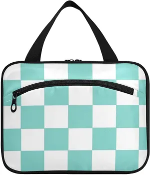 Green and White American Plaid hanging large toiletry bags for women with hook, designer waterproof medicine bag for travel make up backpacking organizador de maquillaje para L