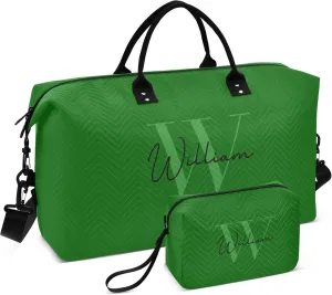 Green Custom Travel Duffel Bag with Toiletry Bag Personalized Weekender Bag for Travel Sports Trips Large Gym Carry On Bag for Women & Men