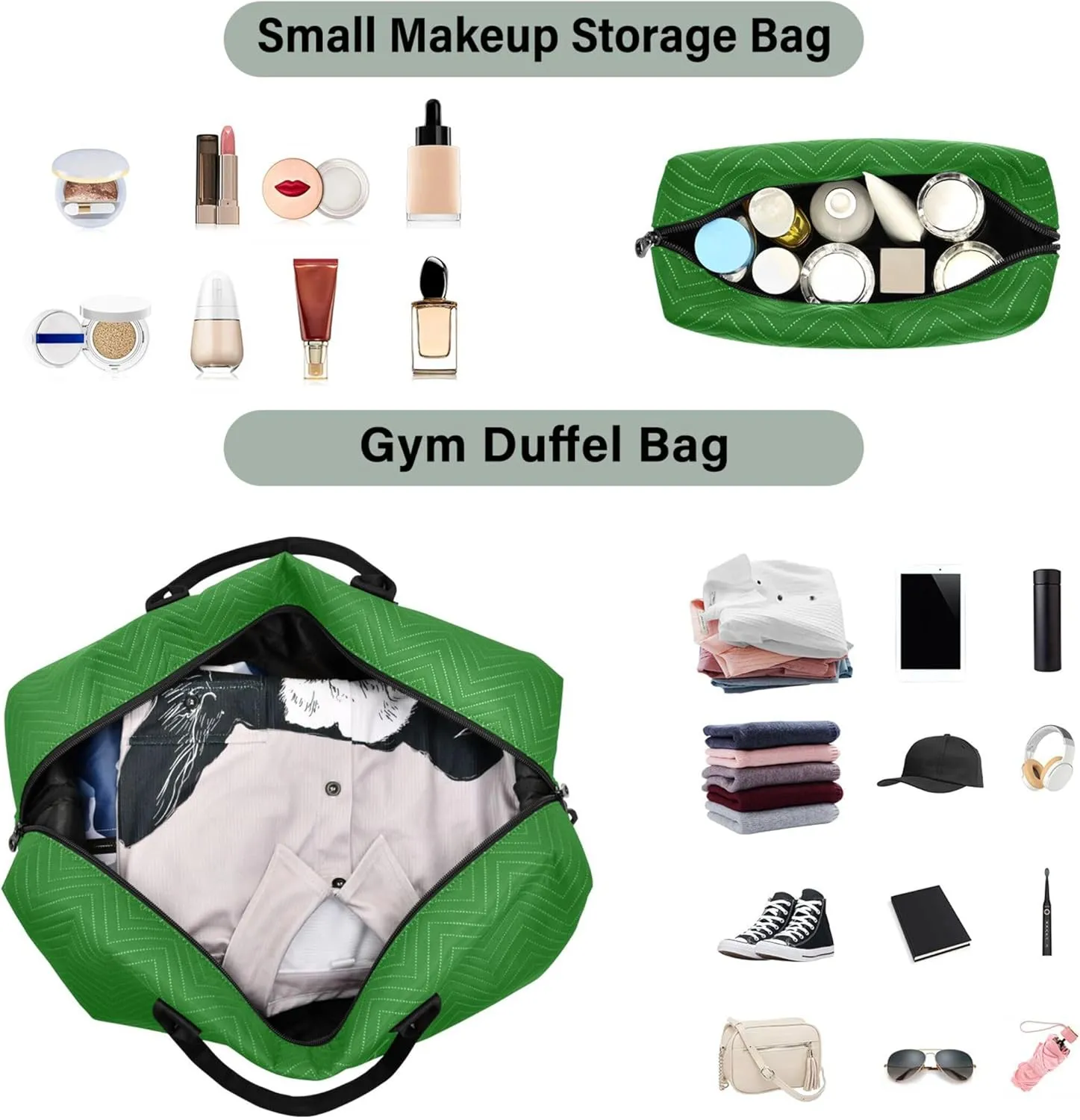 Green Custom Travel Duffel Bag with Toiletry Bag Personalized Weekender Bag for Travel Sports Trips Large Gym Carry On Bag for Women & Men