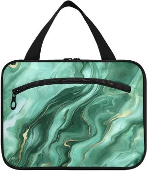 Greenish-gold Marble hanging cosmetic bags for women travel with hook, designer accessories waterproof toiletry bag for ladies bathroom bolsas de maquillaje para mujer M