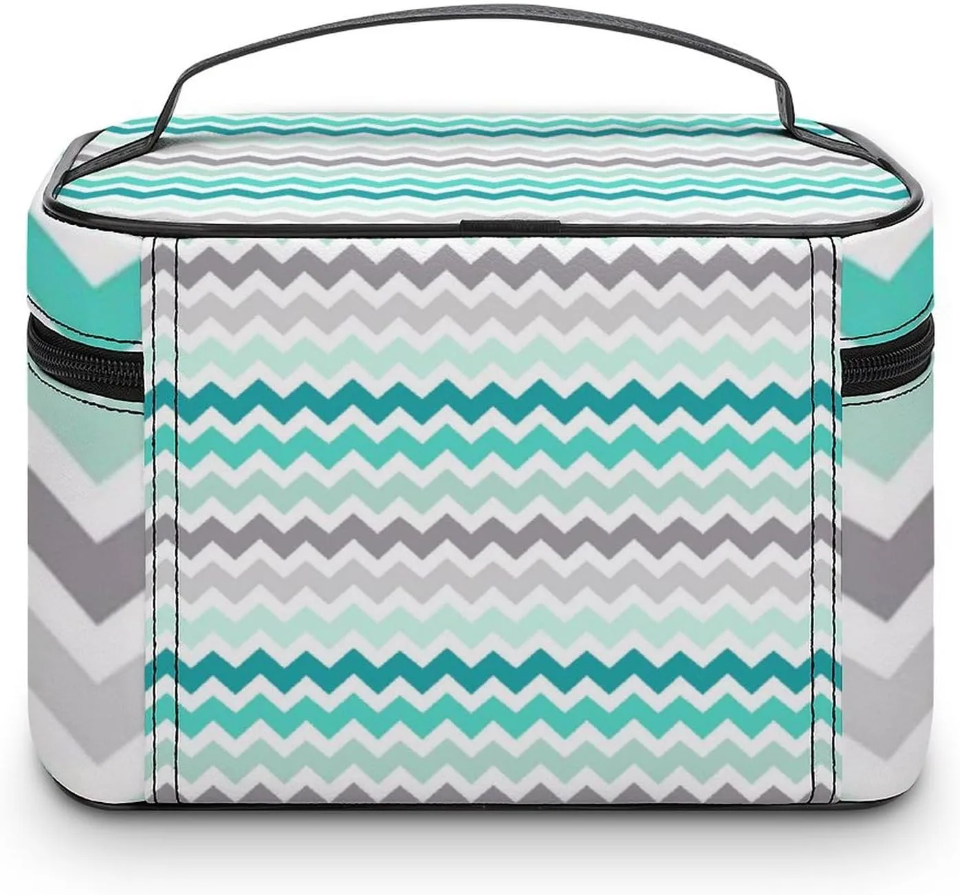 Grey Teal Chevron Cosmetic Bag, Travel Portable Makeup Bag for Purse Pouch Beauty Zipper Organizer Toiletry Bag for Women