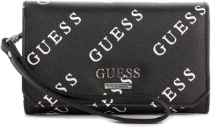 GUESS Women's Acoma White Logo Phone Organizer Wristlet Wallet Clutch Bag - Black