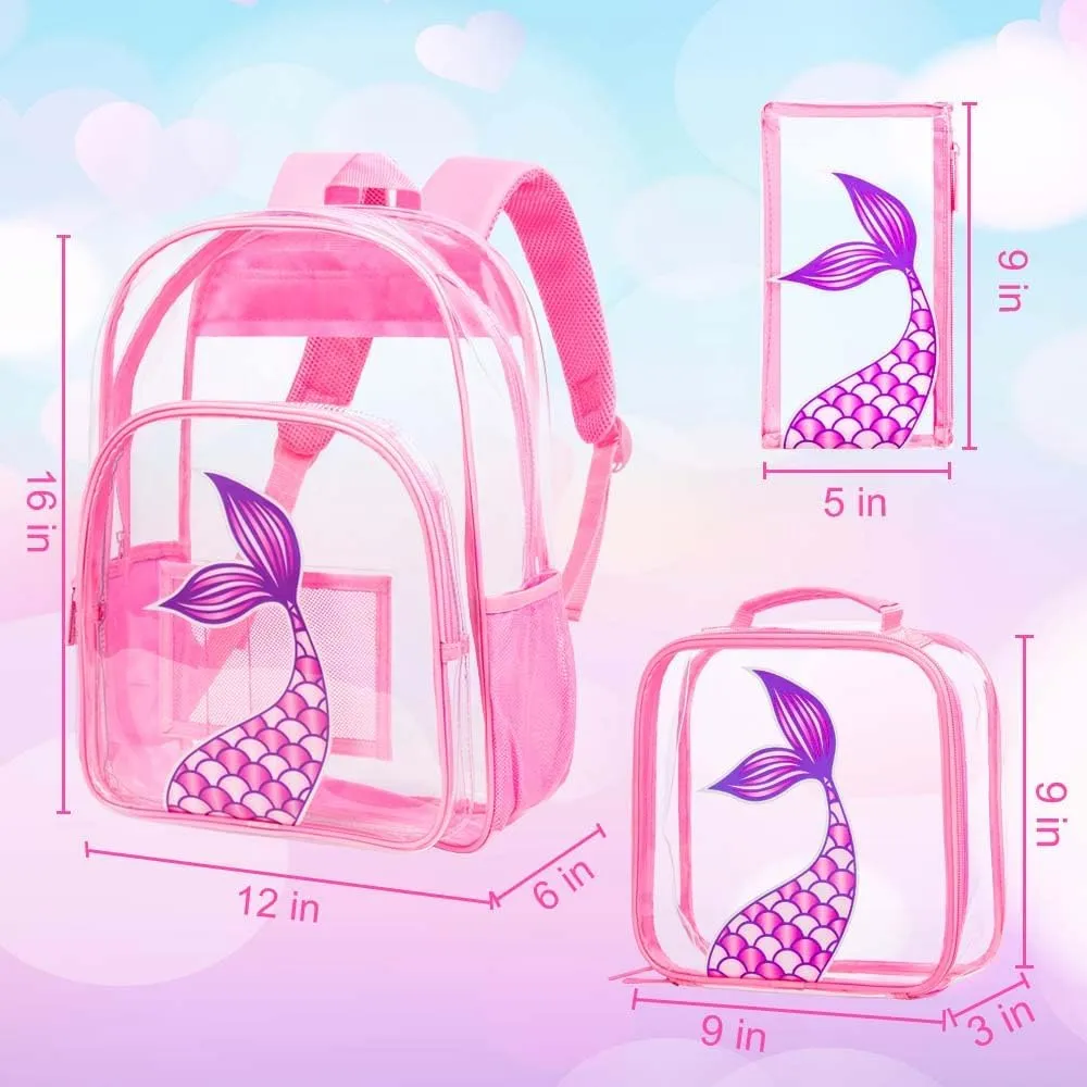 gxtvo Clear Backpack for Girls and Boys, Kids Transparent Bookbag, 3PCS Cute See Through School Bag for Elementary Prechool