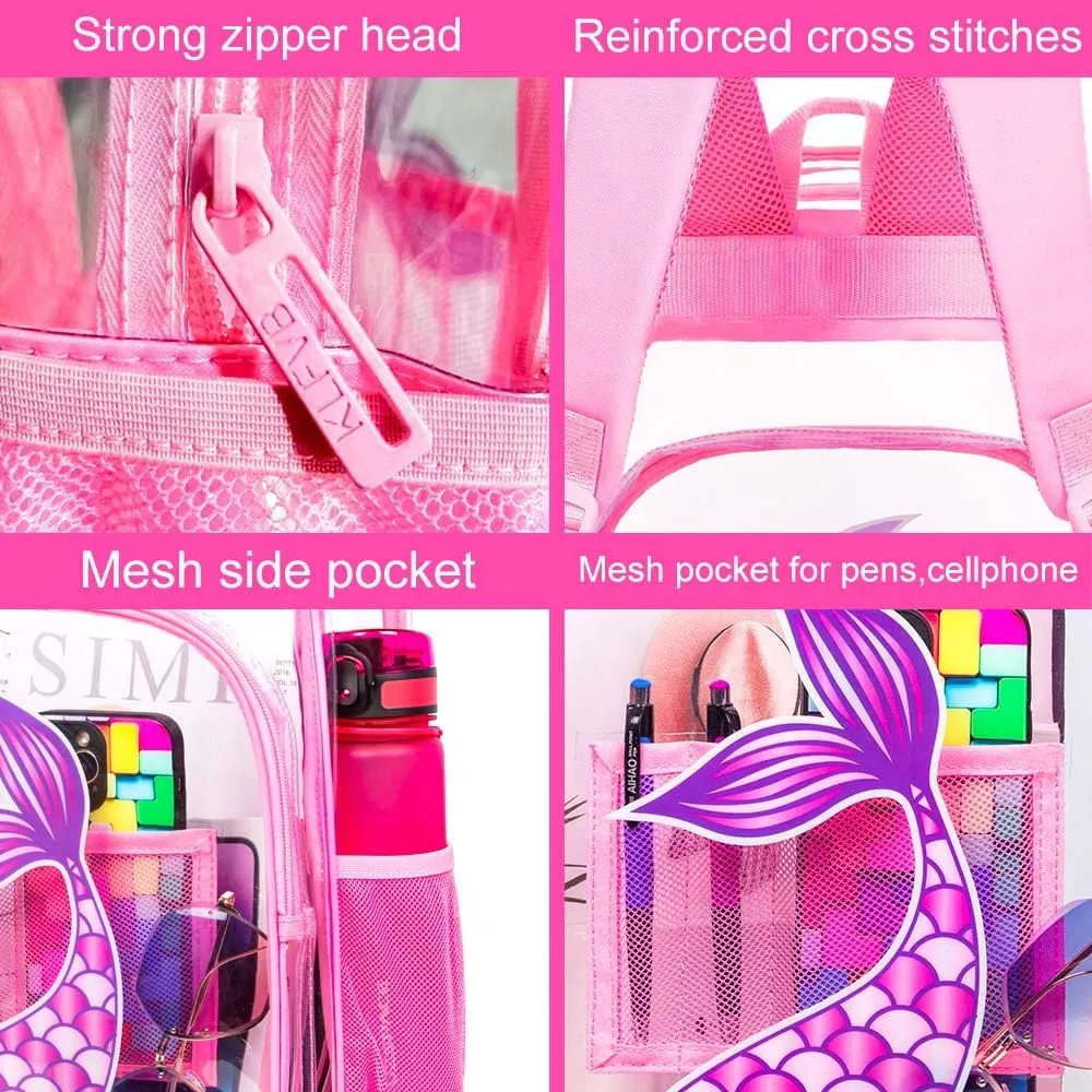 gxtvo Clear Backpack for Girls and Boys, Kids Transparent Bookbag, 3PCS Cute See Through School Bag for Elementary Prechool