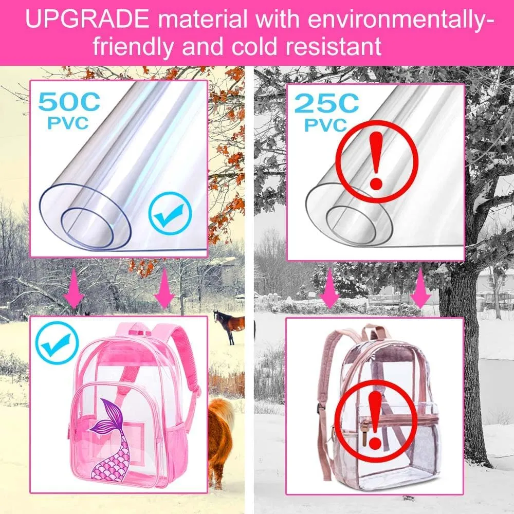 gxtvo Clear Backpack for Girls and Boys, Kids Transparent Bookbag, 3PCS Cute See Through School Bag for Elementary Prechool