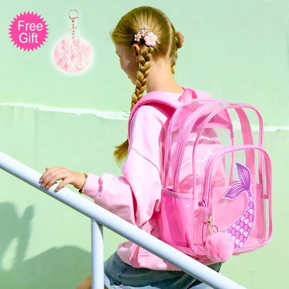 gxtvo Clear Backpack for Girls and Boys, Kids Transparent Bookbag, 3PCS Cute See Through School Bag for Elementary Prechool