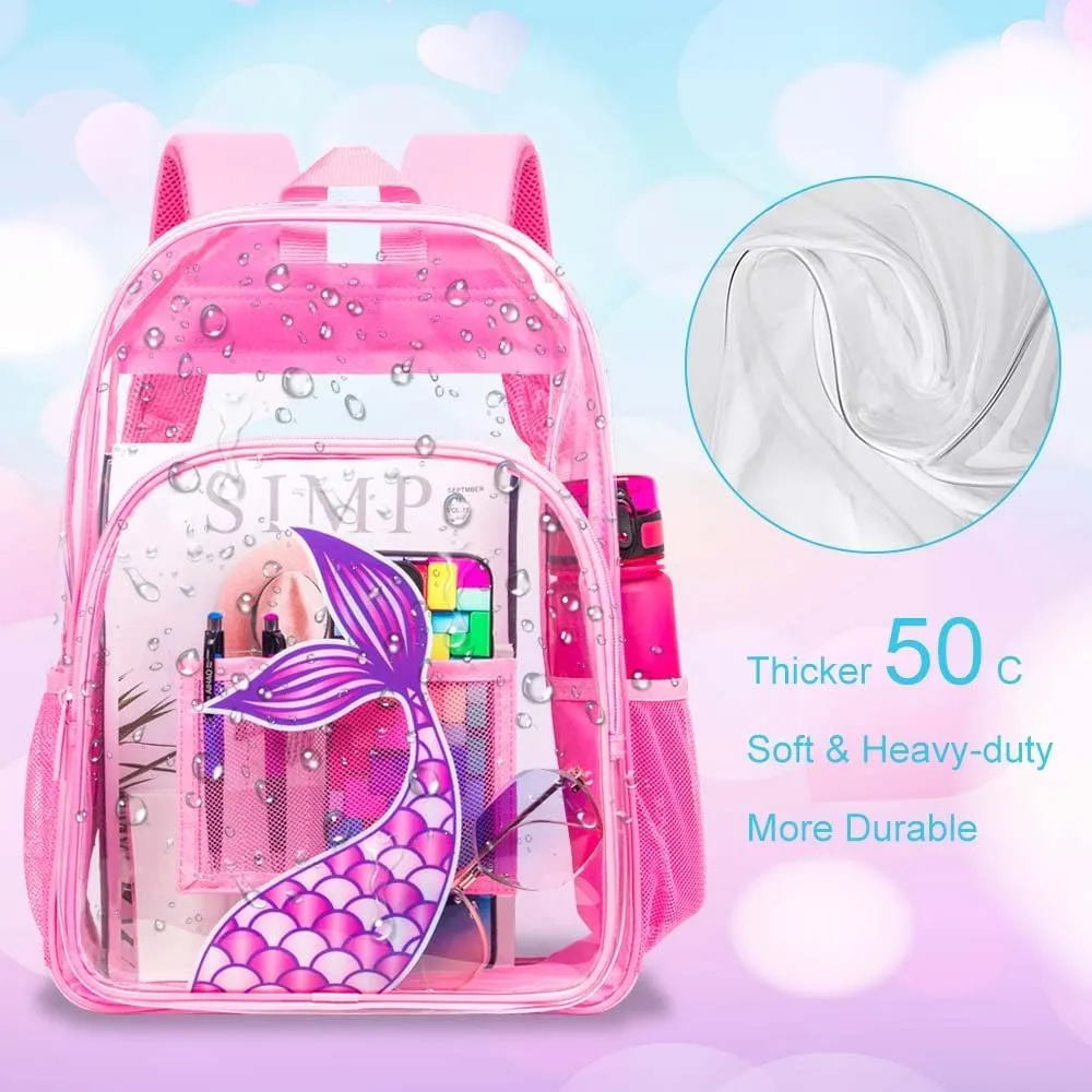 gxtvo Clear Backpack for Girls and Boys, Kids Transparent Bookbag, 3PCS Cute See Through School Bag for Elementary Prechool