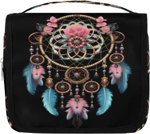 Gypsy Dream Catcher Hanging Travel Toiletry Bag Kit Makeup Case Cosmetics Organizer Ethnic Design Toiletry Bag for Women Make up Accessories Shampoo Body Cream Brushes Set