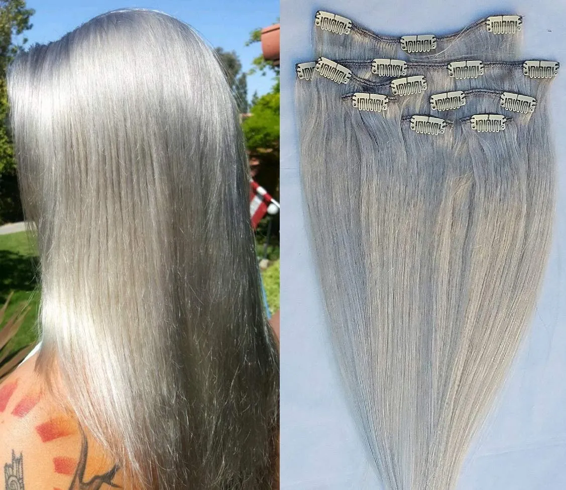 Hair Faux You 20" Clip in Hair Extensions Real Human Hair 90g Clip on for Full Head 7 pieces, 14 clips, Silky Straight Weft Remy Hair Color # Light Ash Blonde (Without Gold Tint)
