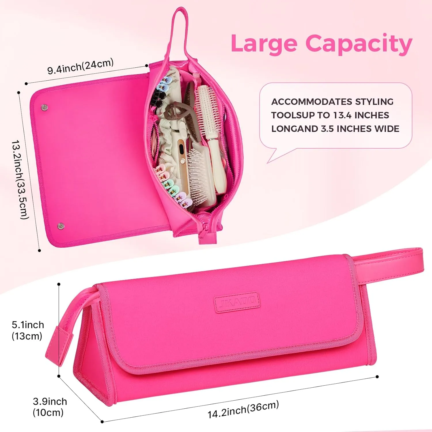 Hair Tools Travel Bag and Heat Resistant Mat, 2 in 1 Portable Organizer Hair Travel Case for Curling Iron, Hair Straightener, Flat Irons, PU Hangable Handle, Neoprene (Vibrant RoseRed)