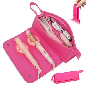 Hair Tools Travel Bag and Heat Resistant Mat, 2 in 1 Portable Organizer Hair Travel Case for Curling Iron, Hair Straightener, Flat Irons, PU Hangable Handle, Neoprene (Vibrant RoseRed)