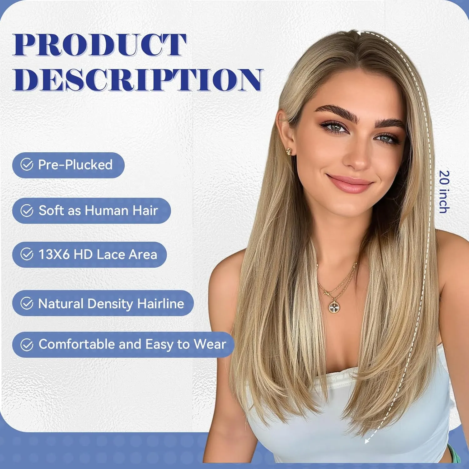 HAIRCUBE 13x6 HD Transparent Lace Front Wig, Ash Blonde Long Straight Synthetic Wig Glueless Wig with Natural Density Hairline & Adjustable Cap