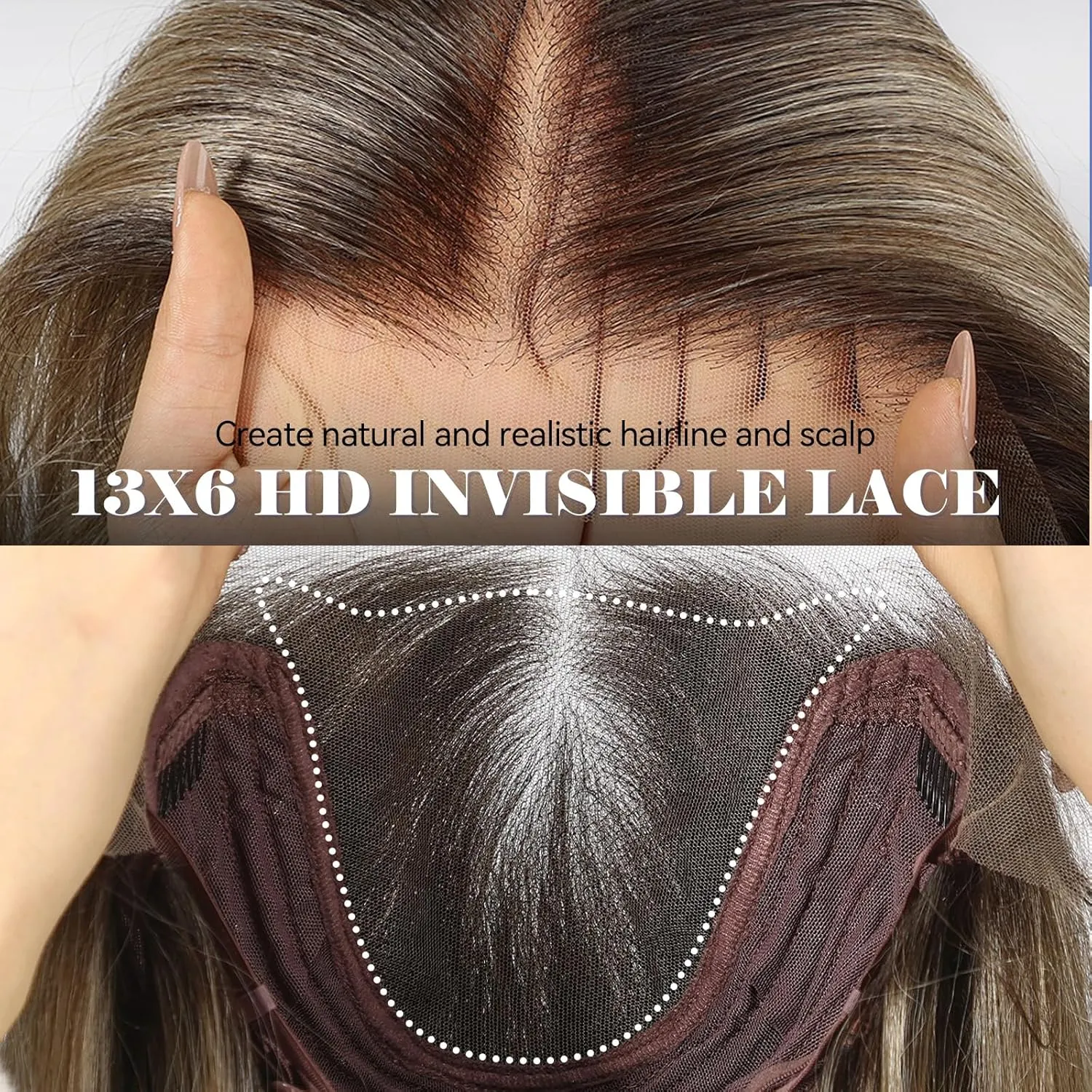 HAIRCUBE 13x6 HD Transparent Lace Front Wig, Ash Blonde Long Straight Synthetic Wig Glueless Wig with Natural Density Hairline & Adjustable Cap