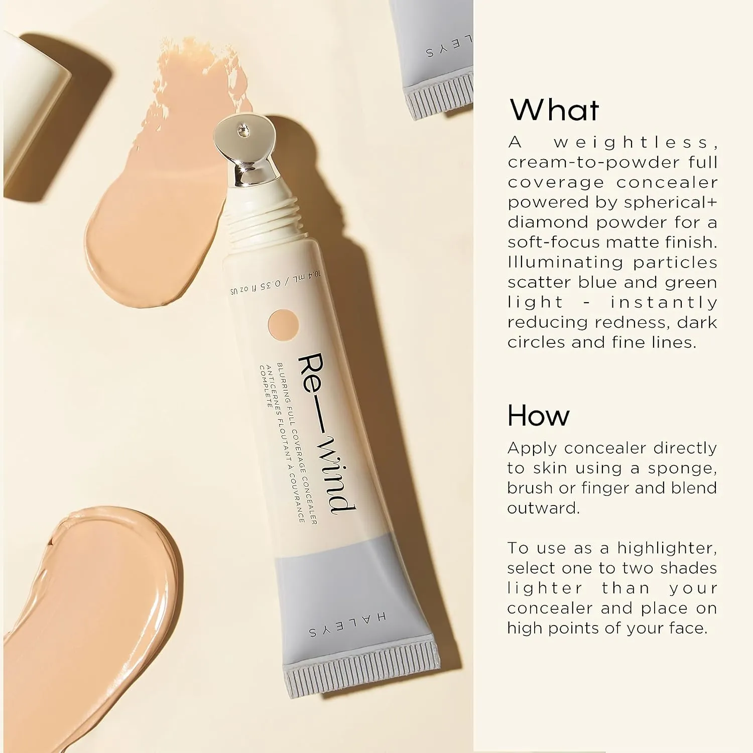 HALEYS Re-wind Blurring Full Coverage Concealer (Fair/Light - Neutral), Brighten, Reduce redness, dark circles and fine lines, Non-Caking, Longwear, Nourishes, Lightweight, Soft-Matte Finish, V   CF