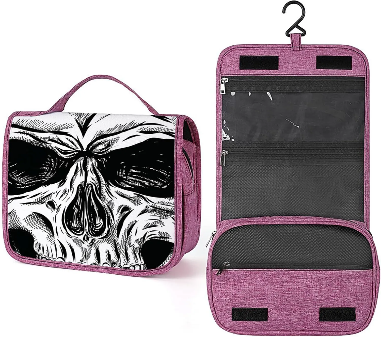 Halloween Print,Toiletry Bag Hanging Travel Makeup Organizer,Gothic Dead Skull Face Sketch,Cosmetic Makeup Bag for Full Sized Toiletries,Black White, 215-SDS0326MakeupBagA1780