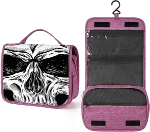 Halloween Print,Toiletry Bag Hanging Travel Makeup Organizer,Gothic Dead Skull Face Sketch,Cosmetic Makeup Bag for Full Sized Toiletries,Black White, 215-SDS0326MakeupBagA1780