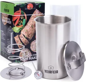 Ham Maker for Deli Meats Make Your Own Healthy Homemade Ham Press with This Stainless Steel Lunch Meat Press Includes Thermometer, Recipes and 20 Cooking Bags