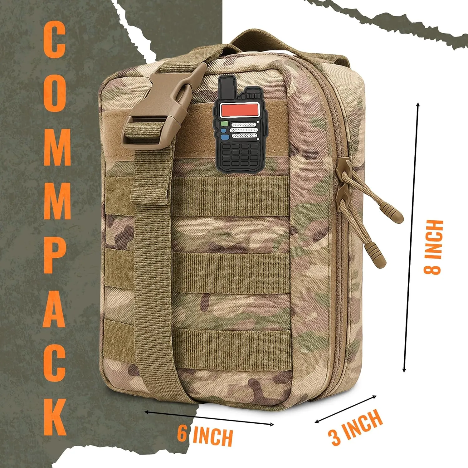 Ham Radio Go Bag with Tear-Away Velcro Back - Molle Compatible, Multi-Pocket Design for Radios, Cables, and Gear | MultiCamo