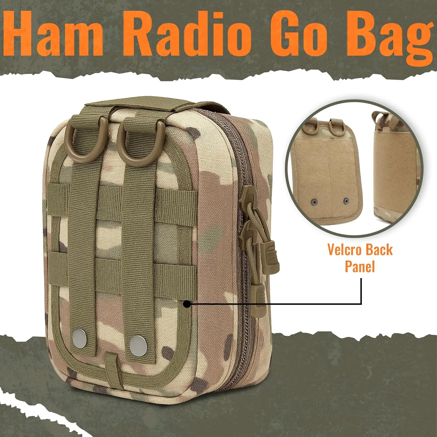 Ham Radio Go Bag with Tear-Away Velcro Back - Molle Compatible, Multi-Pocket Design for Radios, Cables, and Gear | MultiCamo