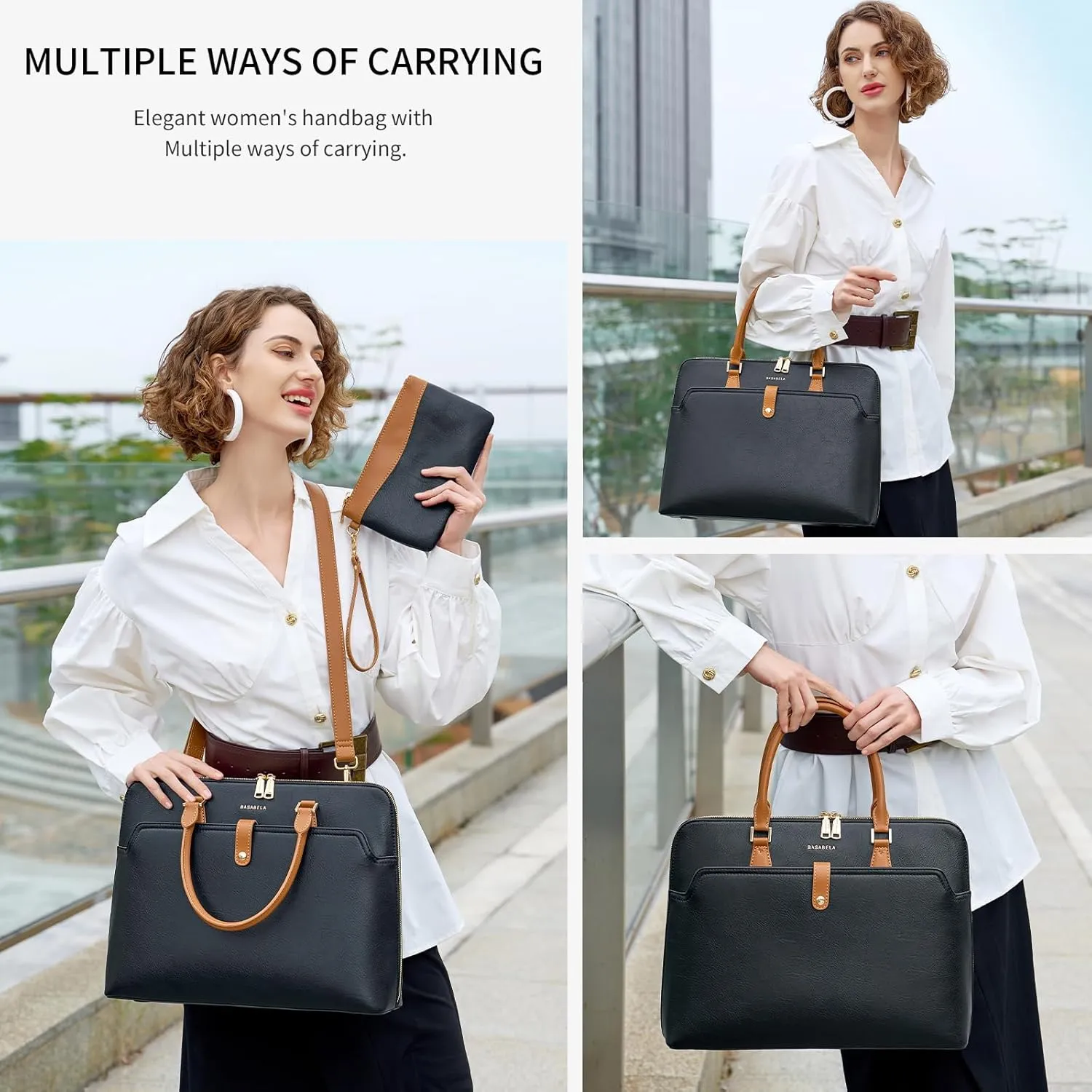 Handmade Vegan Leather 16inch Laptop Office Briefcase Large Bags for Women Men Work, Top Handle Handbags and Wristlet Wallet