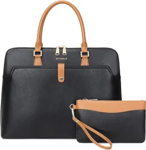 Handmade Vegan Leather 16inch Laptop Office Briefcase Large Bags for Women Men Work, Top Handle Handbags and Wristlet Wallet