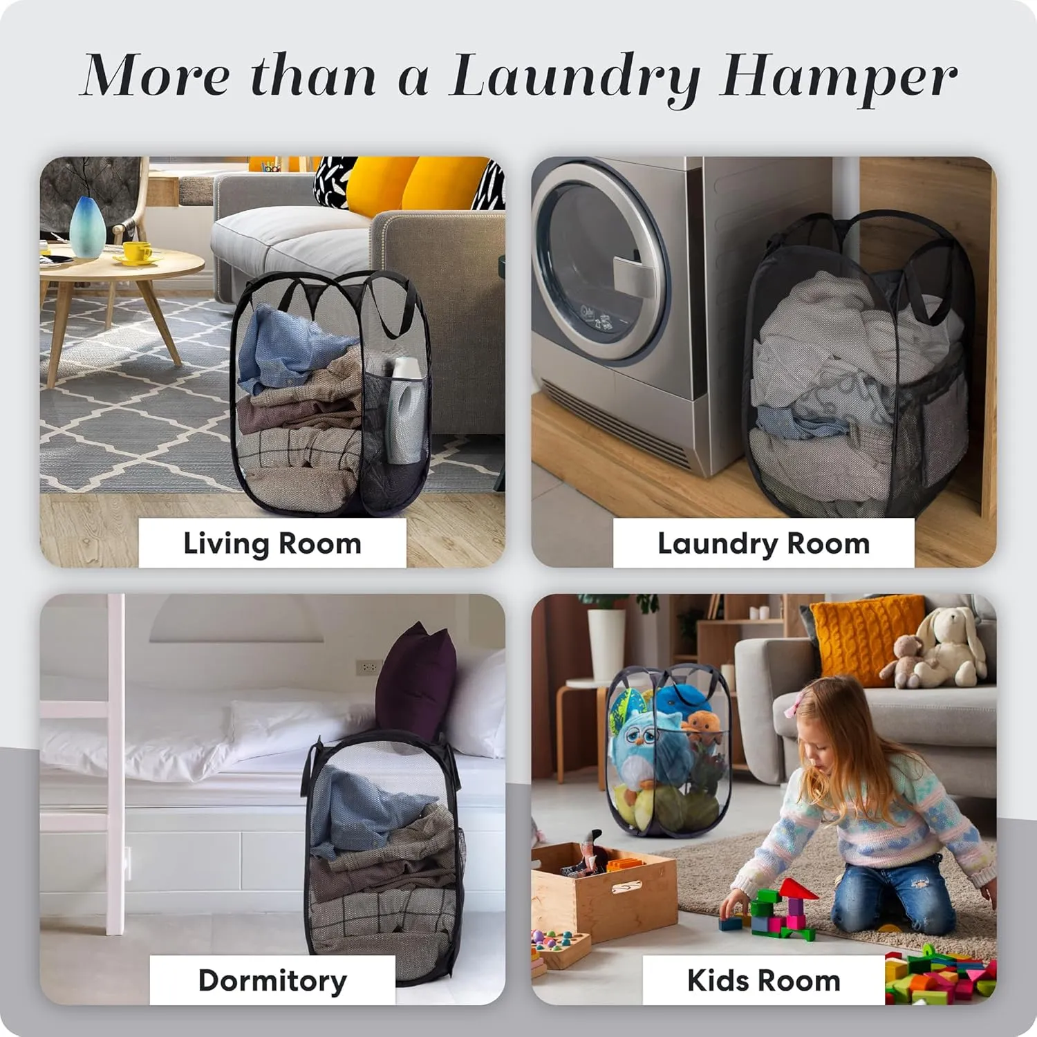 Handy Laundry Collapsible Mesh Pop Up Hamper with Wide Opening and Side Pocket – Breathable, Sturdy, Foldable, and Space-Saving Design for Clothes and Storage. (Black | 2-Pack)