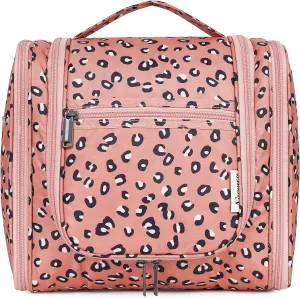 Hanging Cheetah Toiletry Bag for Women Travel Makeup Bag Organizer Toiletries Bag for Cosmetics Essentials Accessories (Large, Orange Leopard)