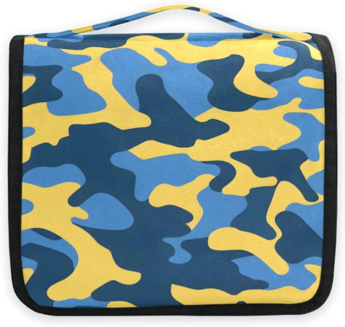 Hanging Toiletry Bag Blue and Yellow Camouflage Travel Makeup bag for Toiletries Portable Travel Toiletry Organizer Cosmetic Bags with Hanging Hook
