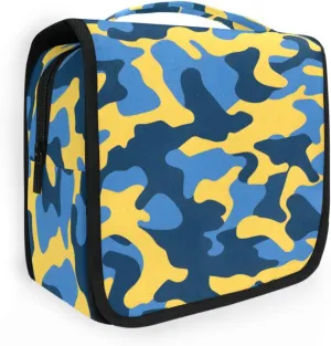 Hanging Toiletry Bag Blue and Yellow Camouflage Travel Makeup bag for Toiletries Portable Travel Toiletry Organizer Cosmetic Bags with Hanging Hook