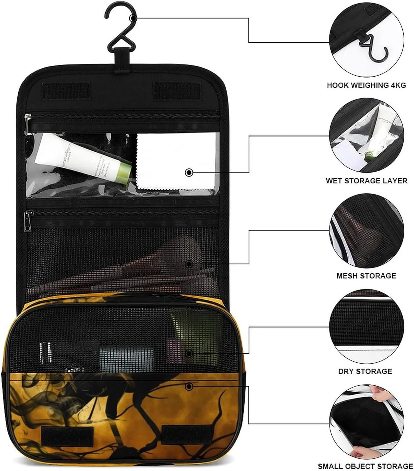 Hanging Toiletry Bag for Women, Full Moon Black Crow Raven Bird Travel Makeup Bag Organizer, Large Capacity Waterproof Cosmetic Storage Organizer for Bathroom