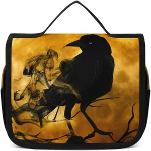 Hanging Toiletry Bag for Women, Full Moon Black Crow Raven Bird Travel Makeup Bag Organizer, Large Capacity Waterproof Cosmetic Storage Organizer for Bathroom