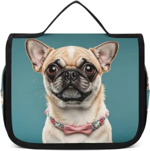 Hanging Toiletry Bag for Women Men Portable Waterproof Makeup Bag Organizer Cute Chihuahua Pug Travel Toiletry Bag