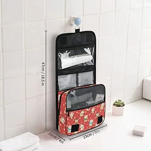 Hanging Toiletry Bag Japanese Maneki Cats Makeup Travel bag for Toiletries Portable Toiletry Organizer Bags Clear Toiletry Cosmetic Kit
