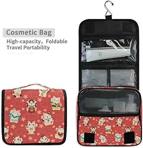 Hanging Toiletry Bag Japanese Maneki Cats Makeup Travel bag for Toiletries Portable Toiletry Organizer Bags Clear Toiletry Cosmetic Kit