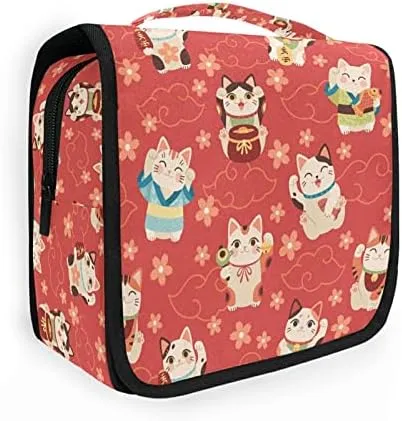 Hanging Toiletry Bag Japanese Maneki Cats Makeup Travel bag for Toiletries Portable Toiletry Organizer Bags Clear Toiletry Cosmetic Kit