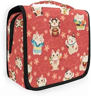 Hanging Toiletry Bag Japanese Maneki Cats Makeup Travel bag for Toiletries Portable Toiletry Organizer Bags Clear Toiletry Cosmetic Kit
