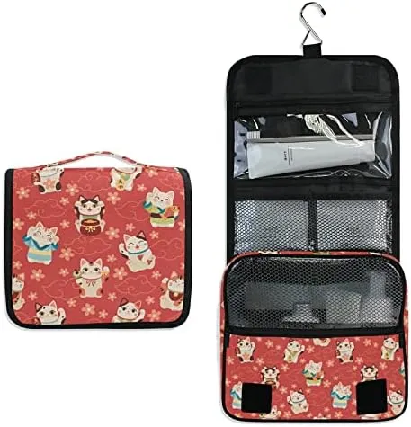 Hanging Toiletry Bag Japanese Maneki Cats Makeup Travel bag for Toiletries Portable Toiletry Organizer Bags Clear Toiletry Cosmetic Kit