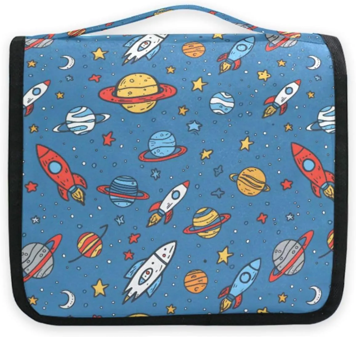 Hanging Toiletry Bag Planet Rocket Blue Travel Makeup bag for Toiletries Portable Travel Toiletry Organizer Cosmetic Bags with Hanging Hook
