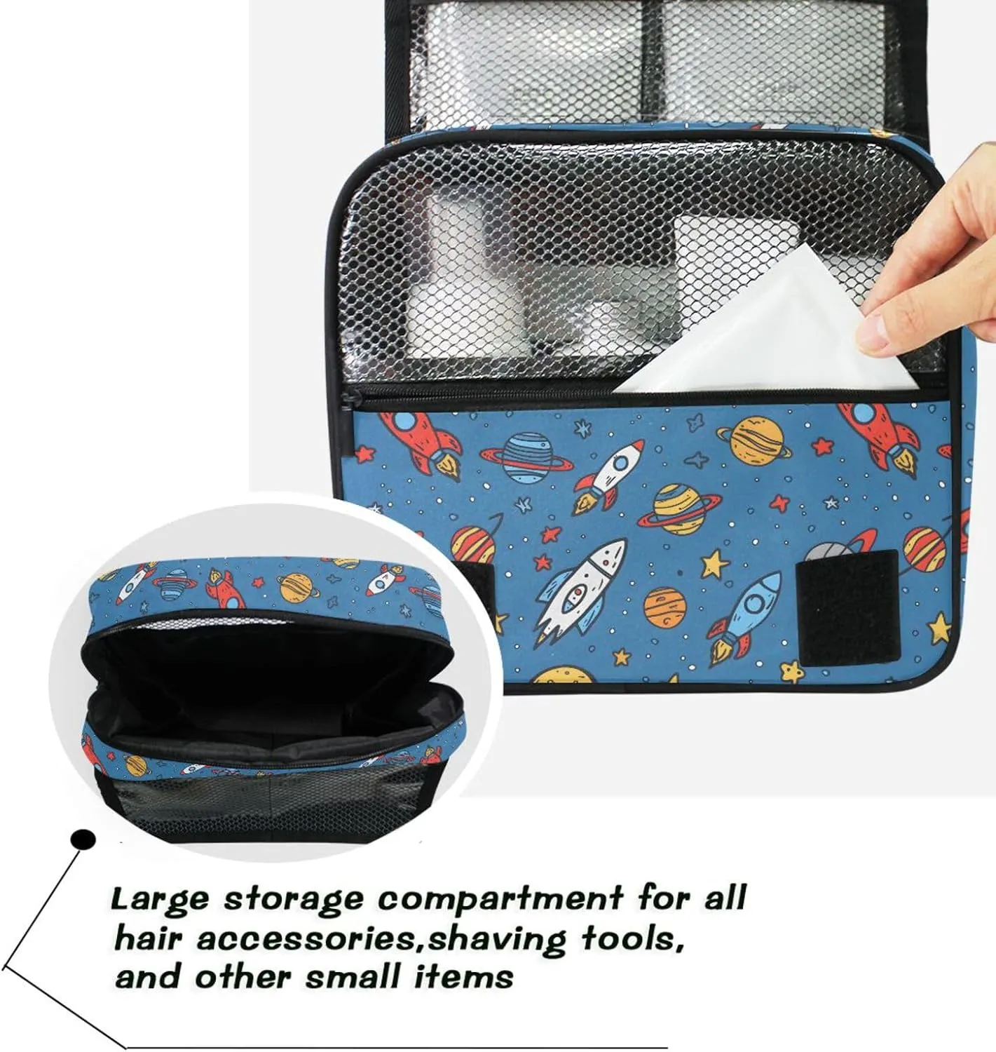 Hanging Toiletry Bag Planet Rocket Blue Travel Makeup bag for Toiletries Portable Travel Toiletry Organizer Cosmetic Bags with Hanging Hook